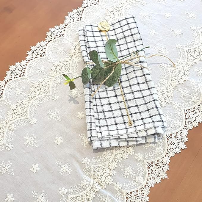 Inicia Cotton Lace Table Runner 12 × 86 inch Embroidered - Image 2