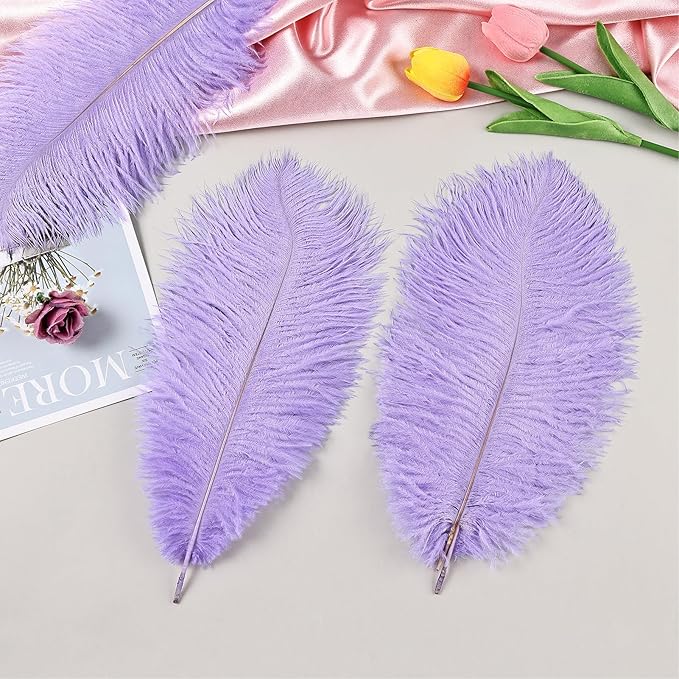 THARAHT Lavender Ostrich Feathers 24pcs Natural Bulk 8-10Inch 20cm-25cm - Image 4