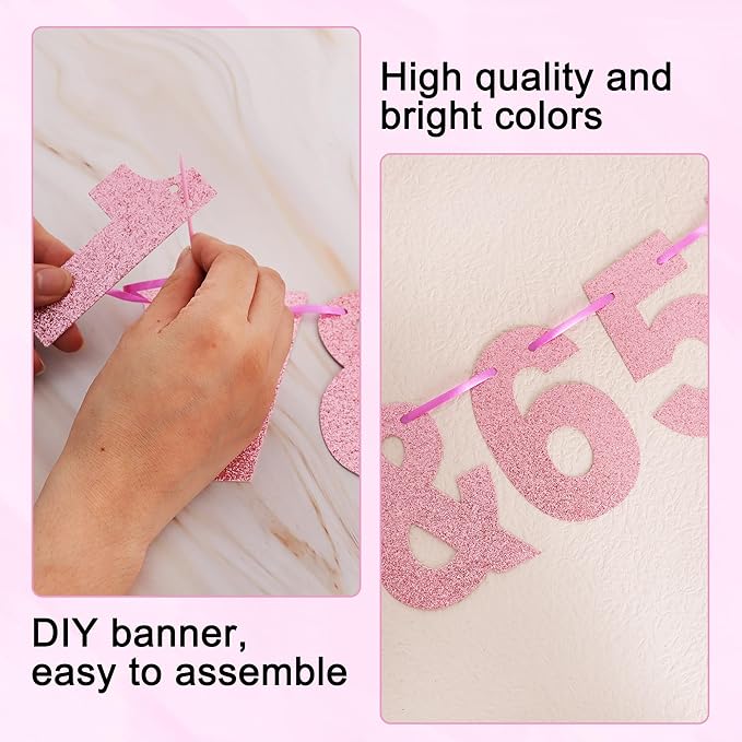 BEISHIDA 116 PCS A-Z Glitter Pink DIY Letter Banner Kit Make Your Own - Image 3
