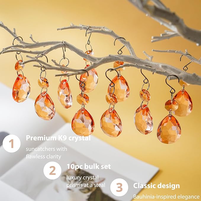 H&D HYALINE & DORA 3Inch Crystal Suncatcher Bauhinia Prisms Pendants 10Pcs - Image 2