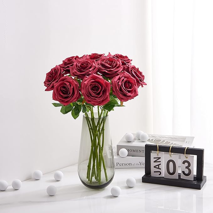 Artificial Rose 10pcs Open Flower Bouquet Faux Rose Stems - Image 2