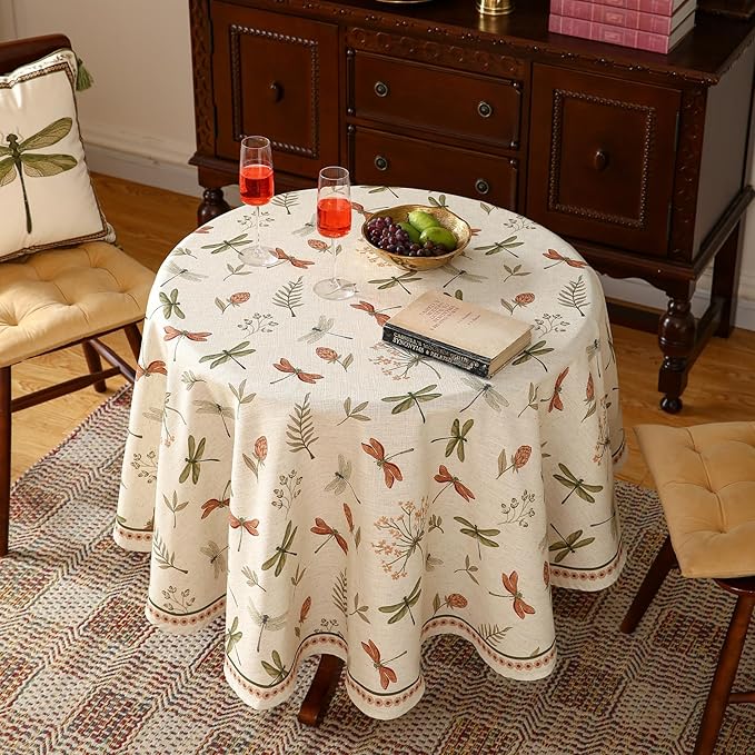 ISAENNE Designer Floral Linen Round Tablecloth, French Off White Elegant Table - Image 5