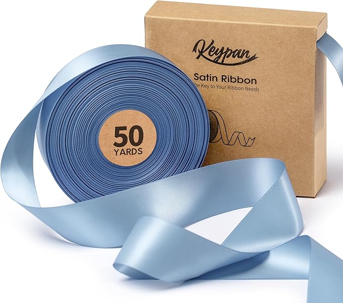 Blue Satin Ribbon 1-1/2 Inch x 50 Yards Double-Faced Ribbons by Keypan