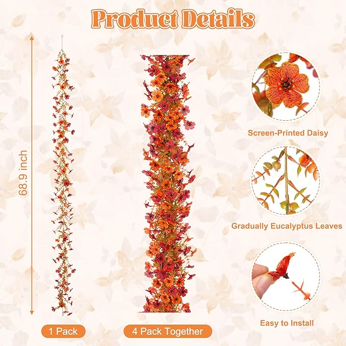 Fall Mums Flowers Artificial Garland - Image 3