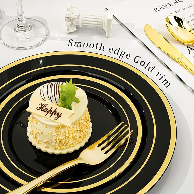 BESTVIP 350PCS Black Gold Dinnerware Set - Image 4