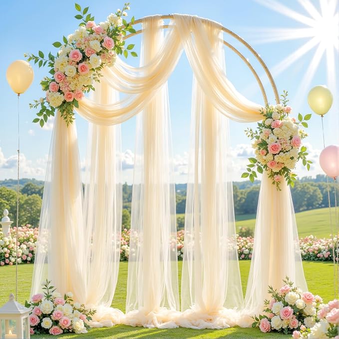 Wedding Arch Draping Fabric Backdrop 2 Panel 60" x 26Ft Champagne Drapes - Image 3