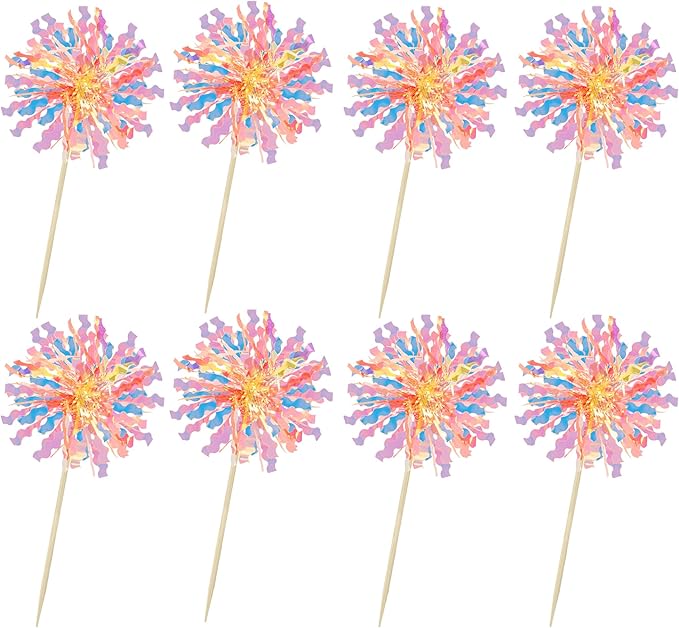 Ephlyn 30Pcs Foil Firework Cupcake Toppers Happy Birthday Cake Toppers Tinsel - Image 3