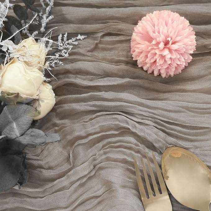 12Pcs Khaki Cheesecloth Table Runner 120 Inch10FT Nude Rustic Boho Cheesecloth - Image 6
