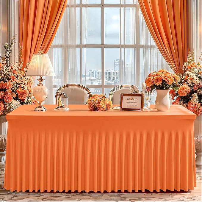 Wish Care 2 Pack Orange Spandex Table Clothes - Image 7