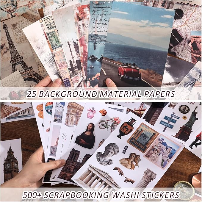 57 Sheets Vintage Travel Scrapbook Sticker Book, 500+ Vintage & Modern Stickers - Image 6