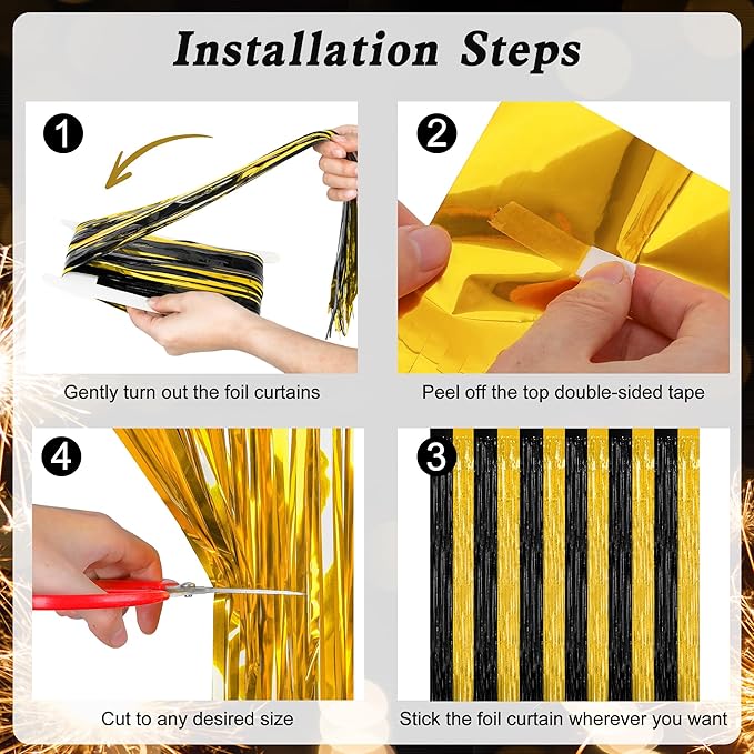 2 Pack Graduation Backdrop, 3.28 FT x 7.05 FT Black and Gold Foil Fringe - Image 3