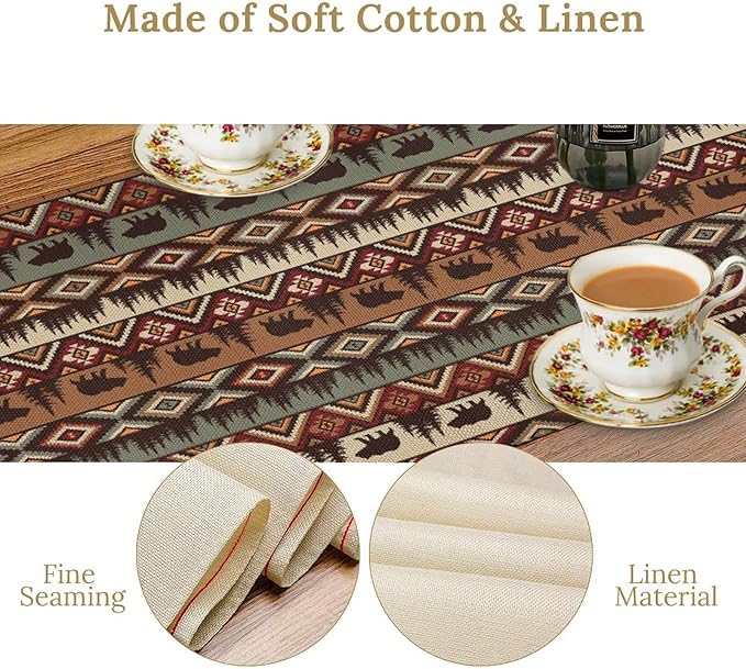 Retro Cabin Table Runner Rustic Bear Forest Farmhouse Lodge Jungle Table Runner - Image 5