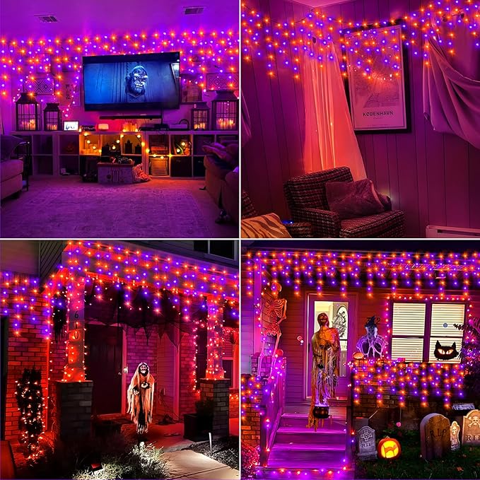 KNONEW 33FT 400 LED Orange Purple Halloween Lights Outdoor Black Wire String - Image 5