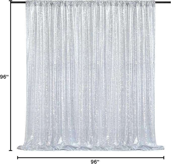 8ft x 8ft Silver Sequin Backdrop Curtain Glitter Photo Booth Backdrop - Image 9