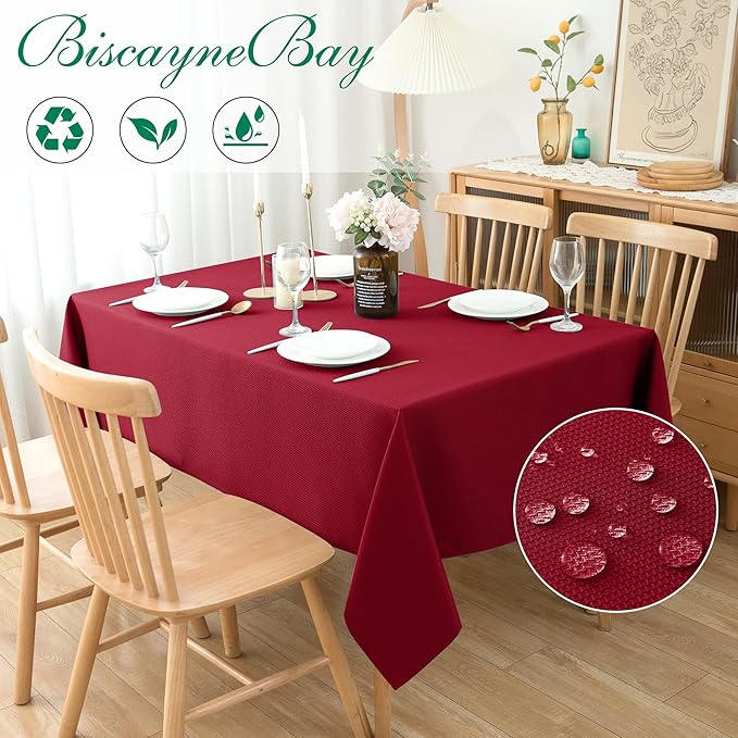 Biscaynebay Textured Fabric Christmas Table Cloth Rectangle 60x84 Inches - Image 2