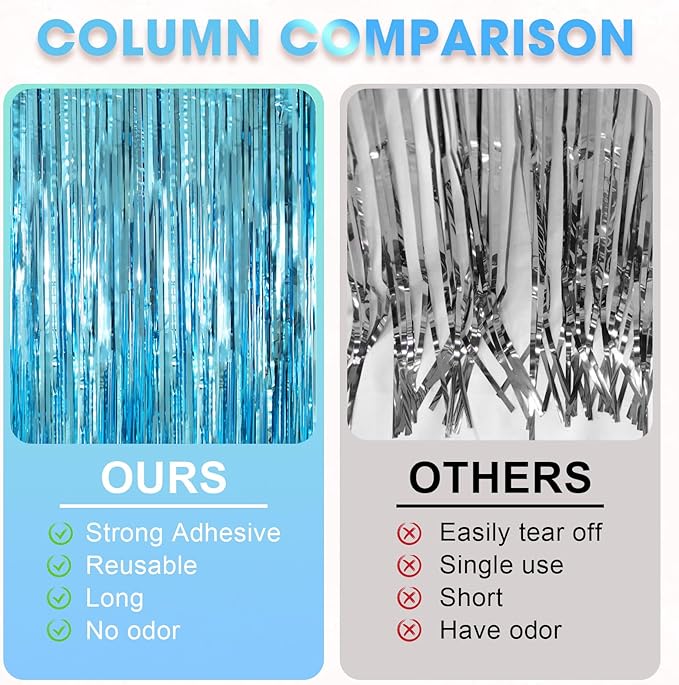 2 Pack Light Blue Tinsel Foil Fringe Curtains, Metallic Tinsel Party Streamers - Image 5