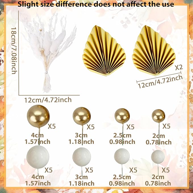 JeVenis Champagne Cake Decoration Gold Balls Cake Decoration Gold Palm Leaves - Image 2