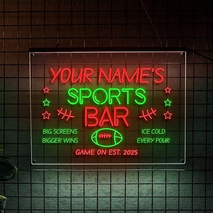Personalized Sports Bar Neon Sign LED Wall Light Up Football Bar Decor by LULMicaLedSign