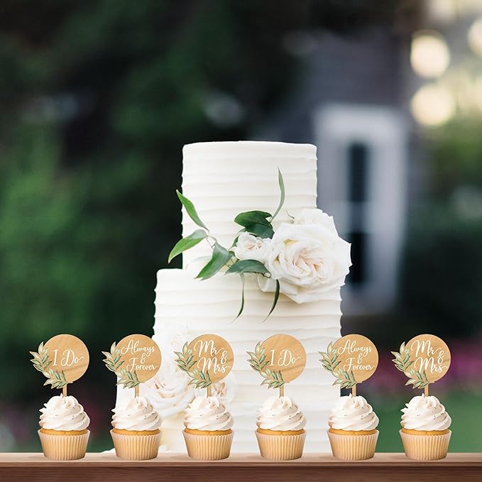 12 PCS Wedding Cupcake Toppers Green Mr & Mrs Wedding Cake Cupcake Decorations - Image 5