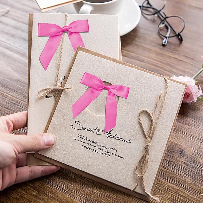 50Pcs Rose Red Twist Tie Bows for Gift Wrapping 2.5" Satin Ribbon Bow for Treat - Image 6