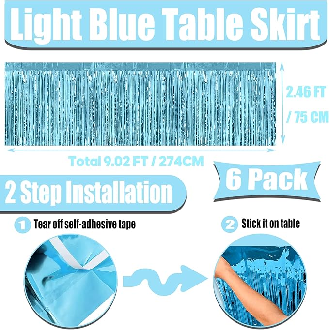6 Pack 29x108 Inch Metallic Foil Fringe Tinsel Table Skirts Banner - Image 2