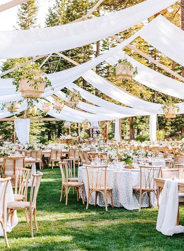 8 Panels White Wedding Ceiling Drapes 5ftx10ft Ceiling Drapes Chiffon Fabric - Image 4