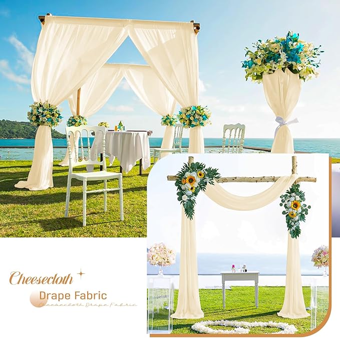 4 Panels Ivory Wedding Arch Draping Fabric Cheesecloth Fabric 35" x20FT Gauze - Image 6