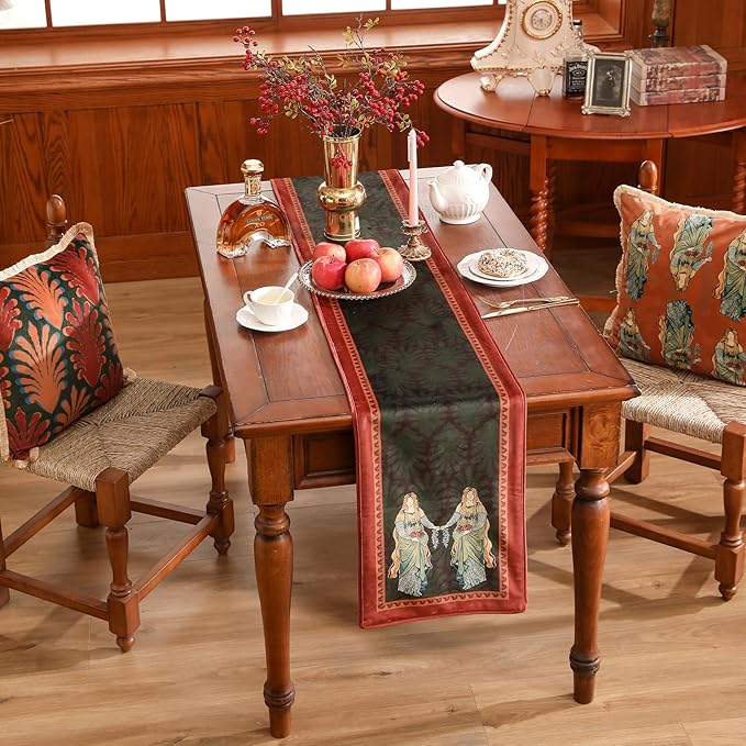 patdrea Designer Mysterious Oil Painting Figures Velvet Table Runner, Decoration - Image 9
