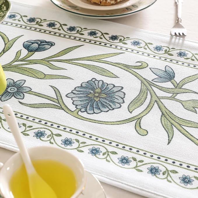 ISAENNE Designer Elegant Linen Table Runner 102 Inches Long, Vintage Blue - Image 3