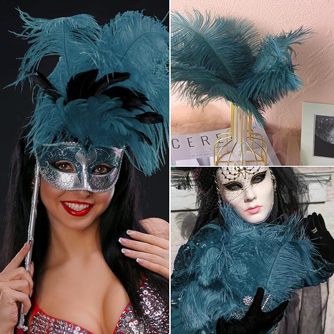 NEWONG 30pcs Blue-Green Ostrich Feathers Natural Bulk 9-12inch Vase Craft - Image 3