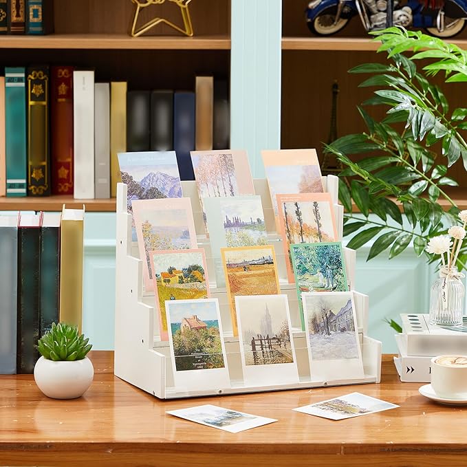4 Tier Greeting Card Display Stand White Bamboo and Acrylic Sticker Display - Image 5