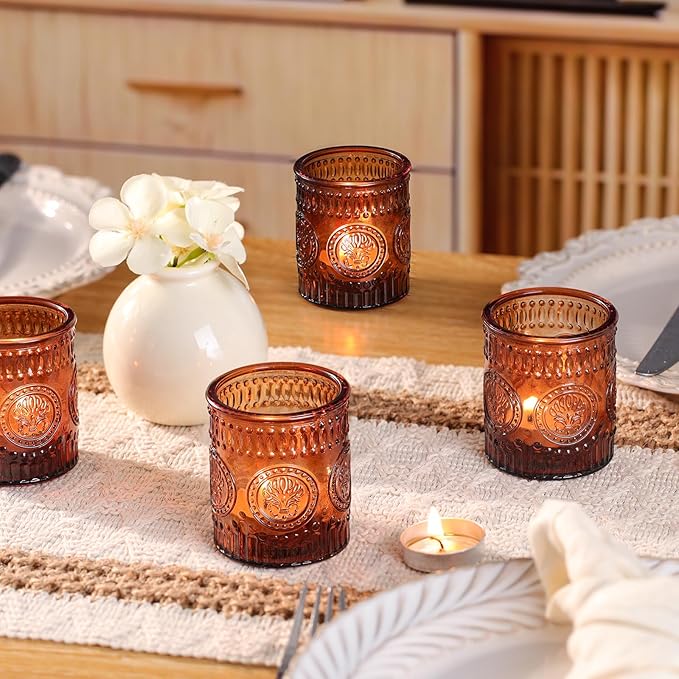 24 Pcs Amber Votive Candle Holders, Glass Tealight Candle Holders - Image 3