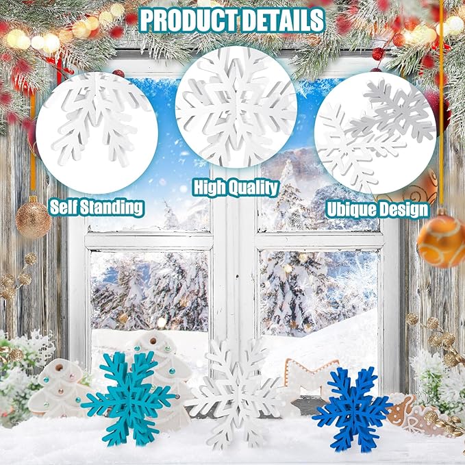 Qunclay 20 Pcs Wooden Snowflake Decorations 3D Snowflake Tabletop Decor - Image 4