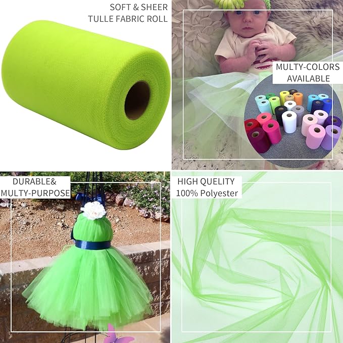 Lime Green Tulle Fabric Rolls 6 Inch by 100 Yards Fabric Spool Tulle Ribbon - Image 6