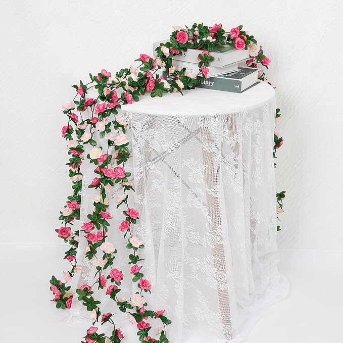 KHOYIME 9 Pack 72 FT Artificial Flower Garland, Fake Pink Roses Vines Silk - Image 5