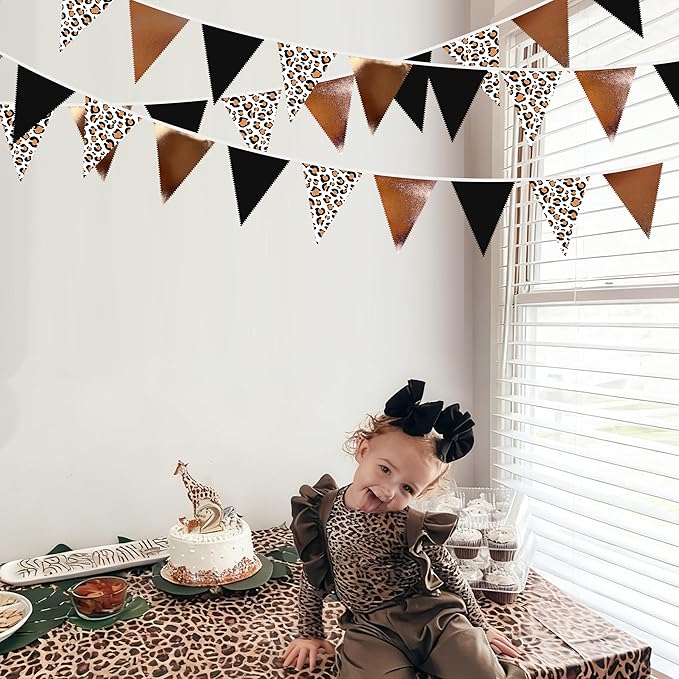 32Ft Cheetah Party Decorations Metallic Brown Black Leopard Triangle Banner - Image 6