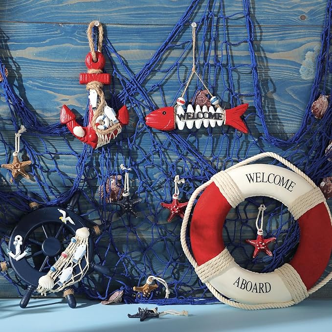 Marsui 11 Pcs Wooden Nautical Wall Decor Fishing Net Decoration, Include - Image 4
