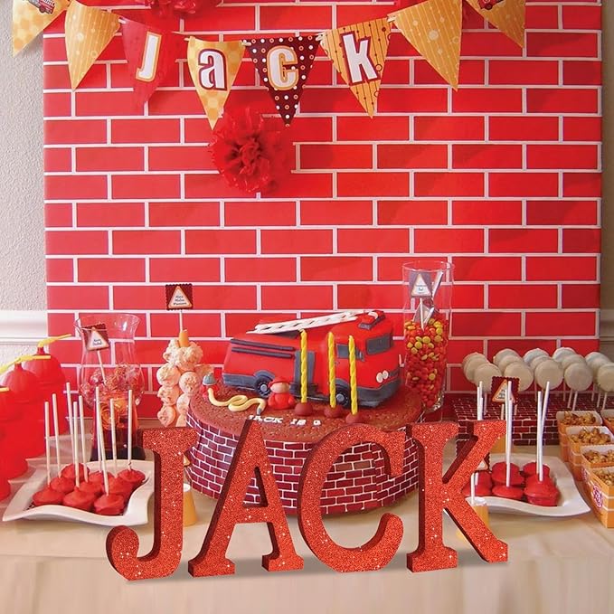 TONIFUL 8 Inch Red Glitter Letter J Table Centerpiece A-Z Red Birthday Party - Image 4