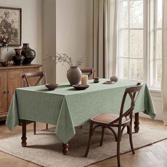MIULEE Sage Green Linen Tablecloth 60x84 Inch Rectangle Table Cloth Waterproof - Image 4