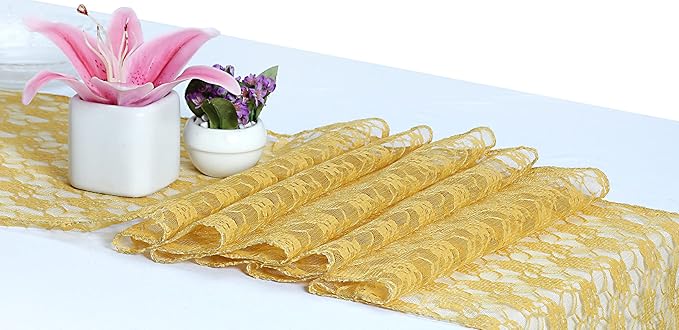 MDS Pack of 5 Wedding 12 x 108 inches Lace Table Runner - Image 2