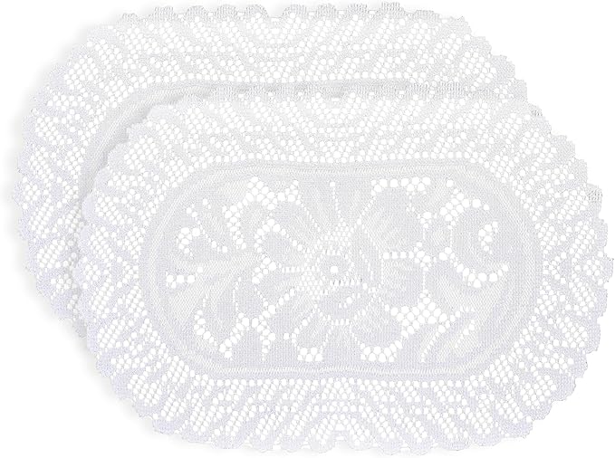 2PCS Oval Lace Placemats for Dining Table, Embroidered Table Mats Farmhouse Cup by Jayla