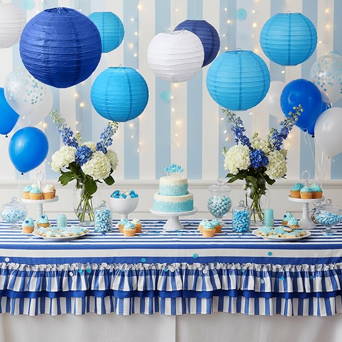 Riakrum 16 Pcs Blue and White Paper Lanterns Birthday Party Decorations Mixed - Image 4