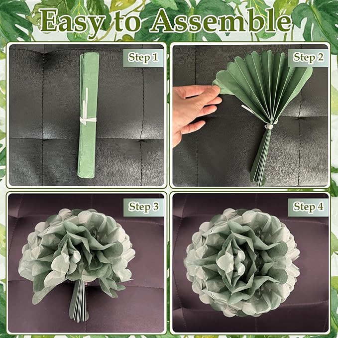 23PCS Sage Green Party Decoration, Pom Poms Flowers, Hanging Party Garland - Image 8