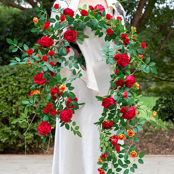 6FT Pink Flower Garland Artificial Rose Vines Hanging Floral Garland - Image 3