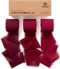 Vitalizart Red Handmade Chiffon Silk Ribbon Fringe 1.5" x 21 Yd Burgundy Frayed by Vitalizart