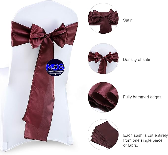 MDS Pack of 125 PCS Satin Chair Sashes Charmeuse Sateen Dining Chair Bows - Image 5