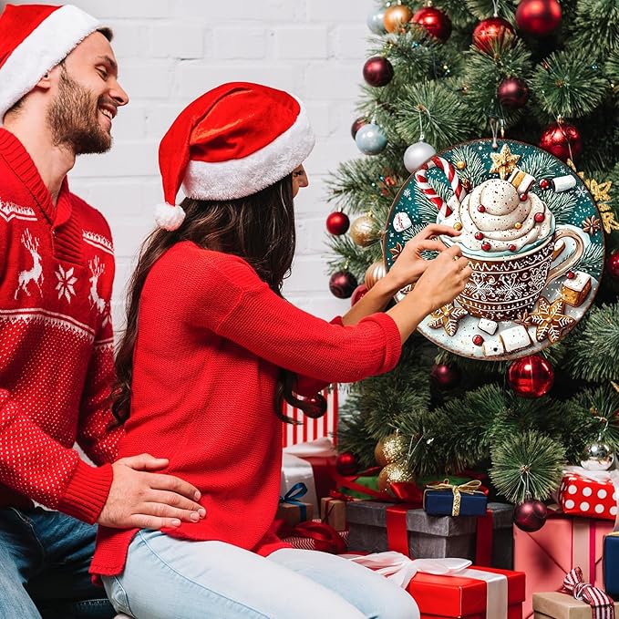 Round Christmas Signs Hot Cocoa Bar Metal Tin Sign Christmas Decor - Image 6