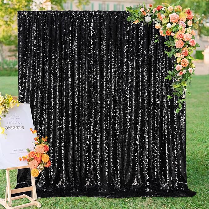 Black Backdrop for Halloween Decorations: Sequin Photo Curtains 10ft x 10ft - Image 5