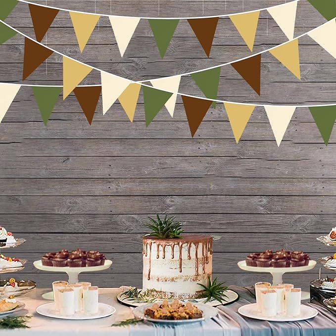 32Ft Woodland Party Decorations Olive Green Tan Brown Cream Neutral Triangle - Image 3