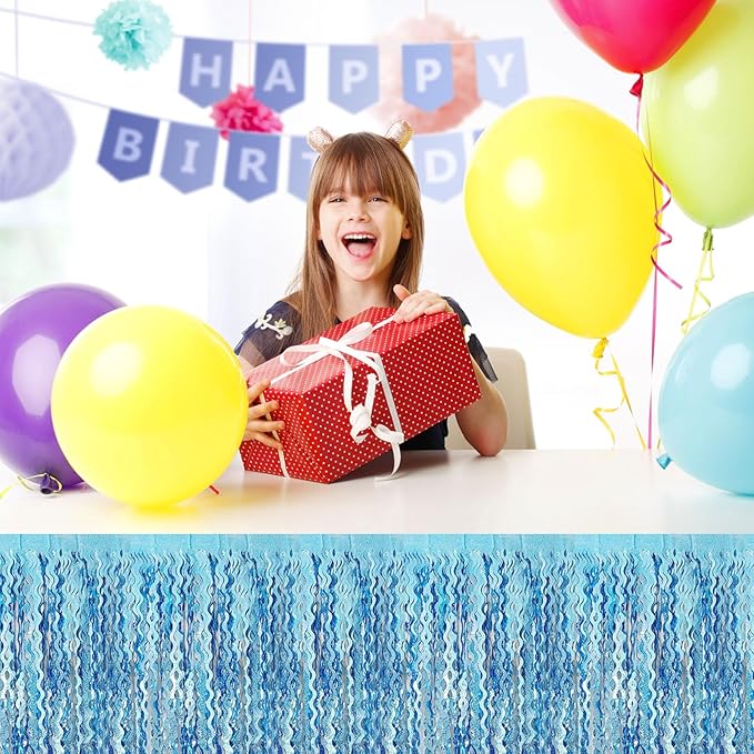 6Pack 29 x108 Inch Light Blue Wave Foil Fringe Table Skirts Metallic Banner - Image 5